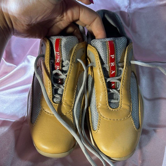 prada america's prada tan sneakers